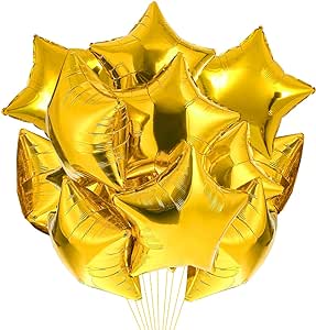 Ensemble de 5 ballons étoiles métalliques pour une décoration festive de table lors de célébrations.